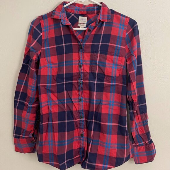 J.Crew - Red/Navy Plaid Perfect Fit Button-Up - Size XXS - For a good cause! - Picture 4 of 6